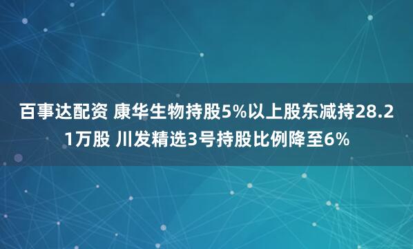 百事达配资 康华生物持股5%以上股东减持28.21万股 川发精选3号持股比例降至6%