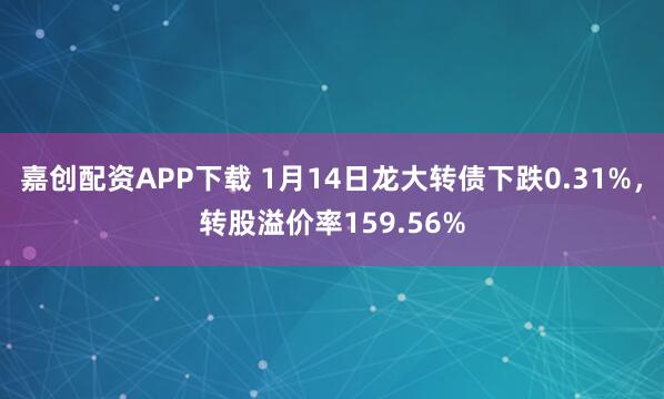 嘉创配资APP下载 1月14日龙大转债下跌0.31%,转股溢价率159.56%